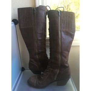 Lace-up, full zip vintage brown knee high boots